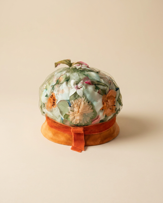 Vintage Roberta Bernays Floral Hat | 1960s Garden Party Hat | Velvet Brim Cloche | Floral Cocktail Hat | Spring Millinery