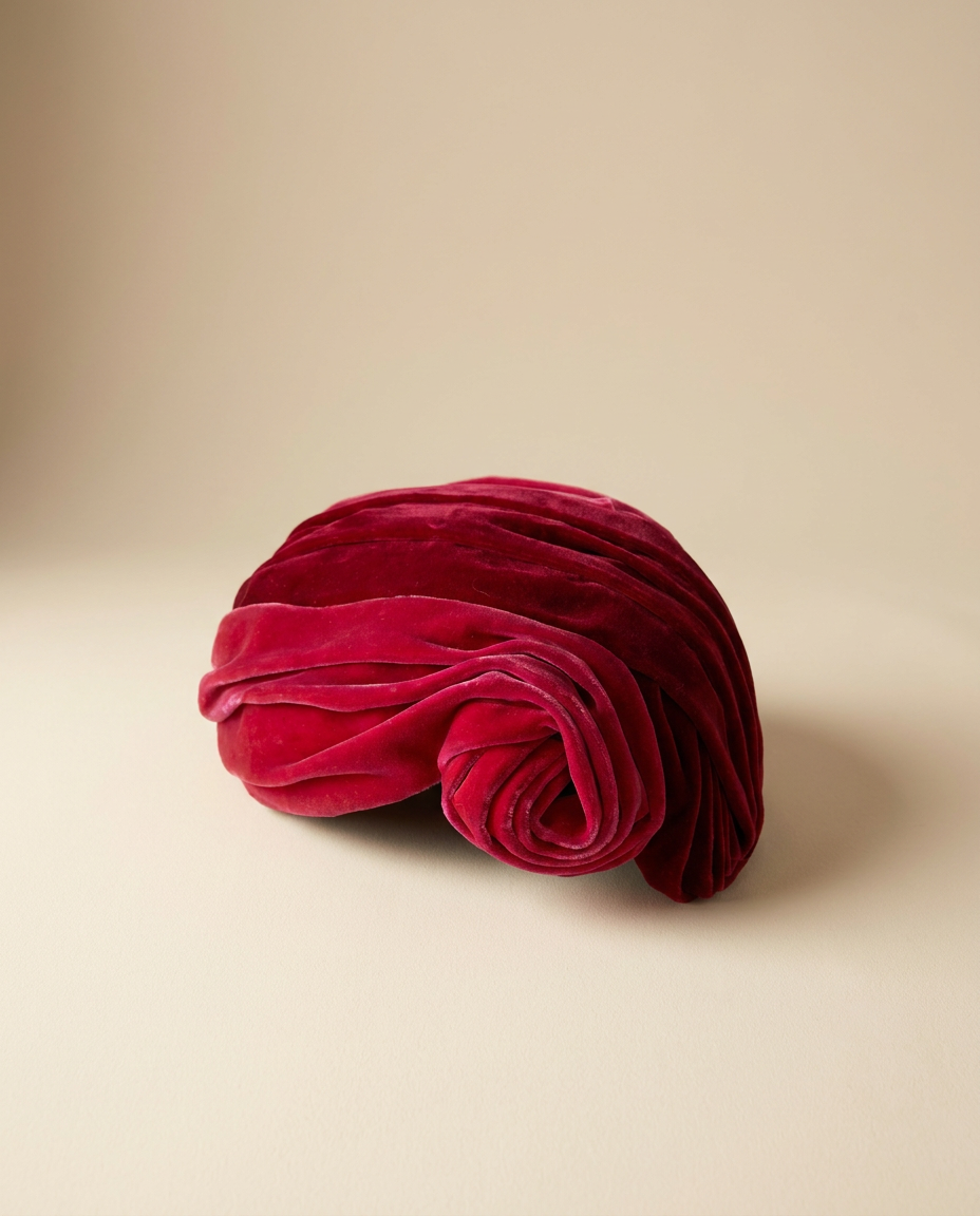 Vintage Red Velvet Turban Hat | 1950s Velvet Cocktail Hat | Sculptural Rose Detail | Old Hollywood Glamour | Statement Millinery