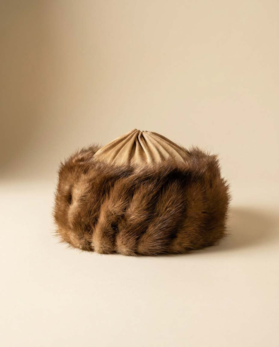 Vintage Mink Fur Pillbox Hat | Champagne Gathered Crown | 1950s Fur Cocktail Hat | Mid Century Winter Hat | Luxury Vintage Millinery
