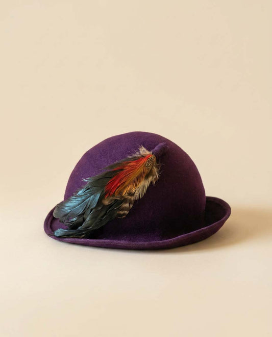 Vintage Purple Wool Felt Cloche Hat | Feather Trim Derby Hat | 1960s Mod Felt Hat | Plum Cocktail Hat | Mid Century Millinery
