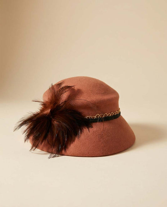 Vintage Rust Orange Felt Cloche Hat | 1960s Feather Cocktail Hat | Mod Wool Felt Hat | Mid Century Fascinator | Autumn Vintage Millinery