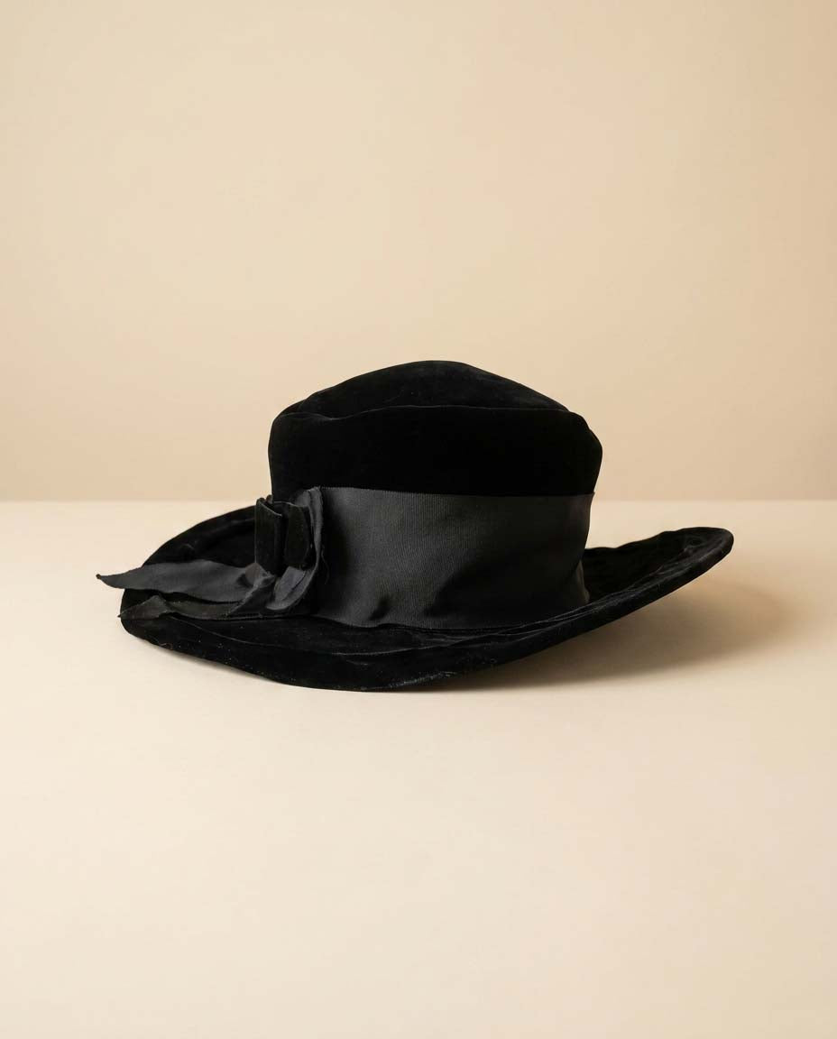 Vintage Dana Original Black Velvet Wide Brim Hat | 1950s Cocktail Hat | Elegant Mid Century Millinery | Black Velvet Dress Hat | Formal Occasion Hat