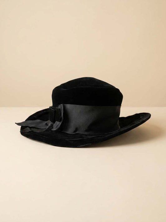 Vintage Dana Original Black Velvet Wide Brim Hat | 1950s Cocktail Hat | Elegant Mid Century Millinery | Black Velvet Dress Hat | Formal Occasion Hat