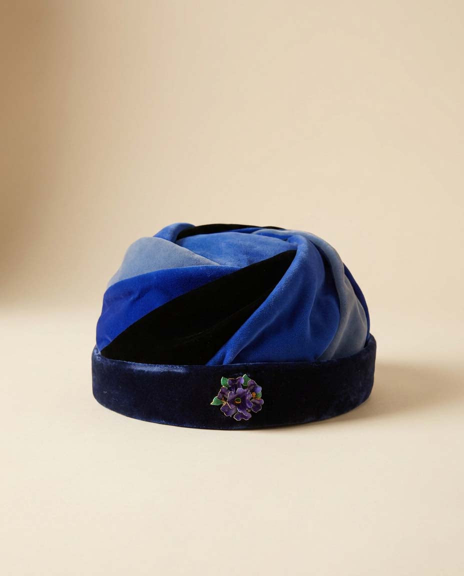 Vintage Delmore Blue Velvet Turban Hat | 1960s Blue Velvet Pillbox Hat | Mod Cocktail Hat | Royal Blue Headpiece | Mid Century Millinery