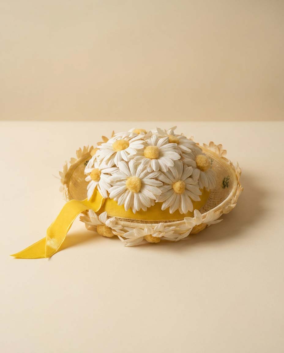 Vintage Daisy Flower Hat | 1960s Floral Cocktail Hat | Yellow and White Spring Garden Party Hat | Mid Century Millinery