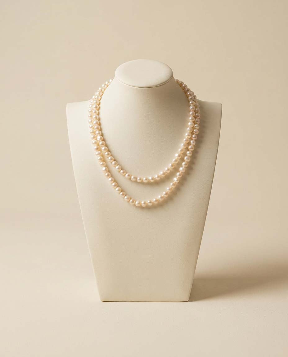 Vintage Cultured Pearl Necklace | Long White Pearl Strand | Genuine Cultured Pearls | Opera Length Necklace | Bridal Pearl Jewelry