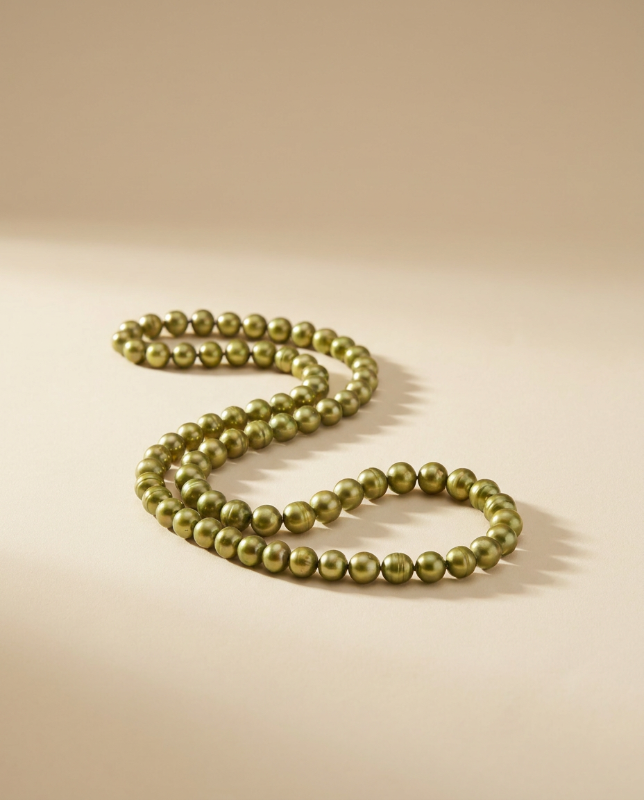 Vintage Green Freshwater Pearl Necklace | Long Olive Pearl Strand | Cultured Freshwater Pearls | Opera Length Necklace | Layering Pearl Jewelry