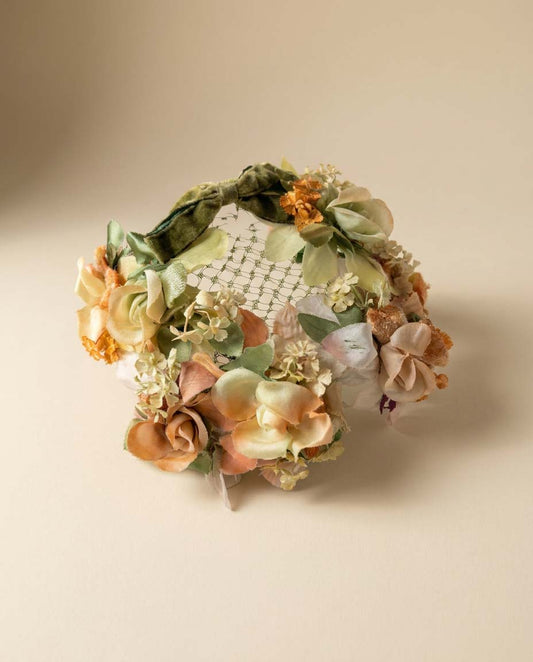Vintage Adam Meldrum & Anderson Floral Half Hat | 1950s Floral Crown | Pastel Flower Headpiece | Cottagecore Wedding Hat | Romantic Spring Millinery