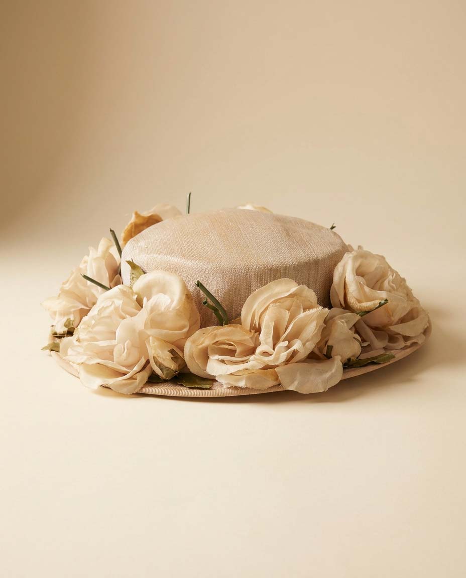 Vintage Floral Picture Hat, Blush Wide Brim Hat, Silk Rose Hat, Bridal Garden Party Hat, Kentucky Derby Hat, Romantic Vintage Millinery