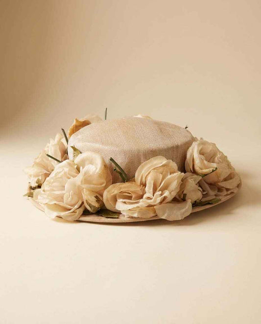 Vintage Floral Picture Hat, Blush Wide Brim Hat, Silk Rose Hat, Bridal Garden Party Hat, Kentucky Derby Hat, Romantic Vintage Millinery