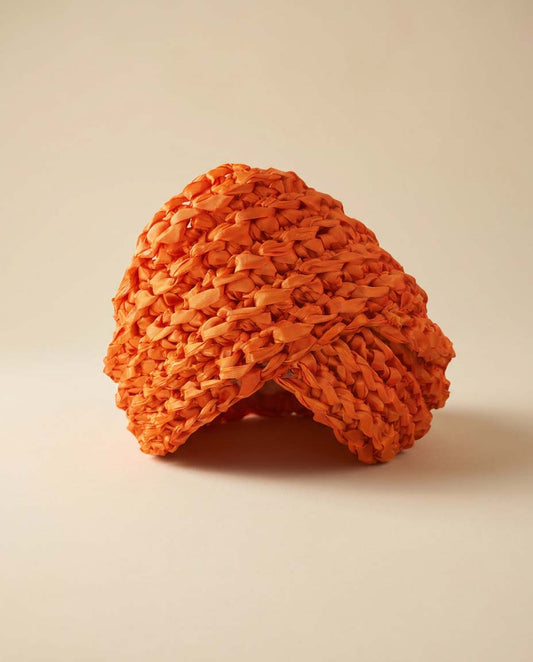 Vintage 1960s Orange Raffia Turban Hat, Handwoven Ribbon Raffia Hat, Mid Century Summer Turban, Resort Wear Hat, Boho Millinery, Vintage Women's Hat