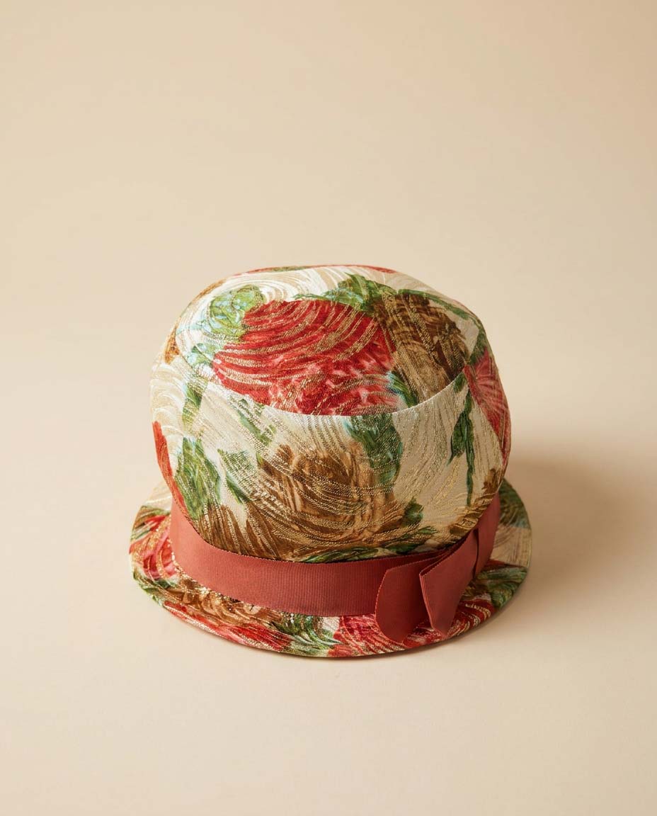 Vintage Eva Mae Floral Brocade Bucket Hat, 1960s Metallic Floral Hat, Pink Gold Tapestry Hat, Mid Century Brimmed Hat, Kentucky Derby Hat, Garden Party Hat