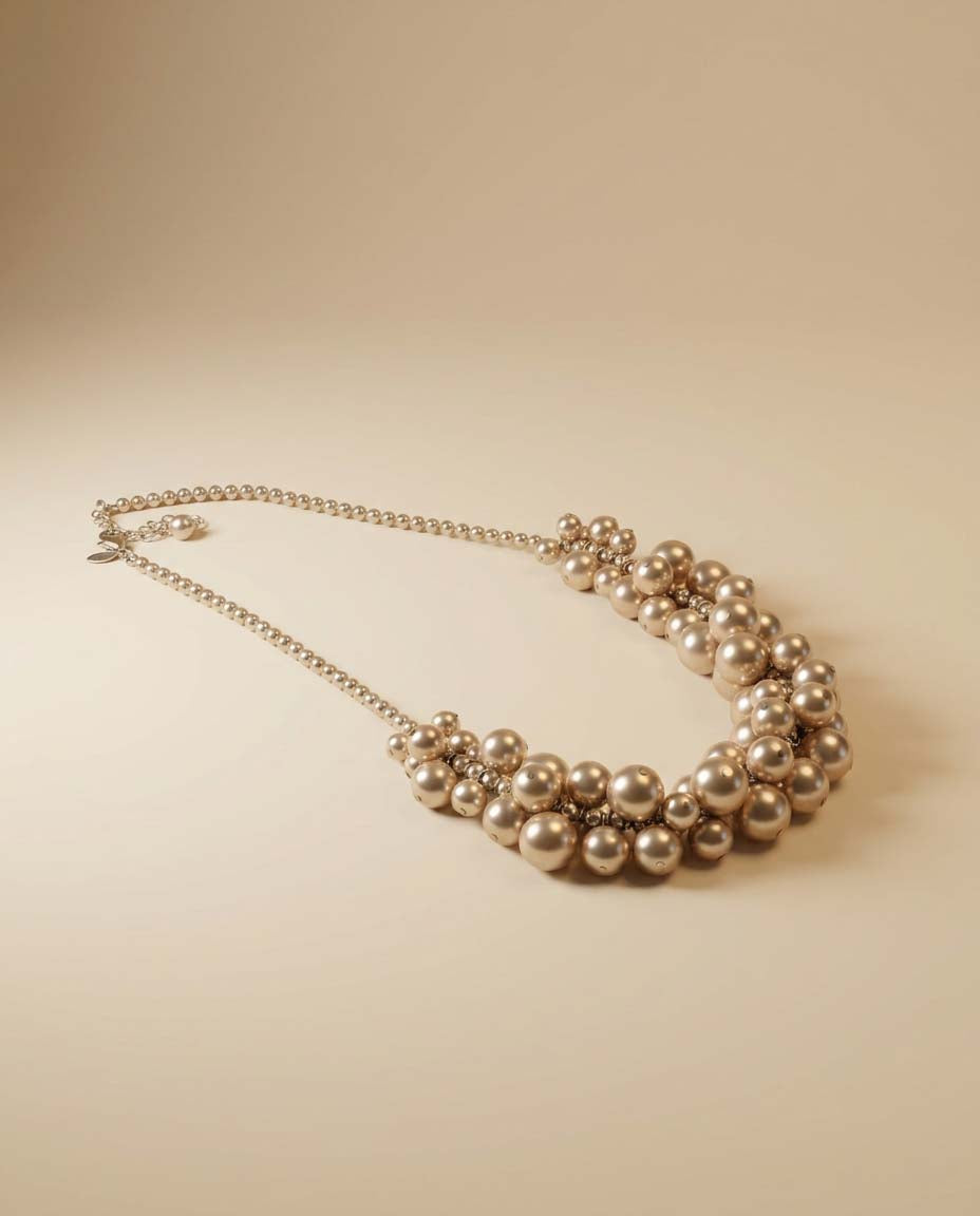 Vintage Champagne Bubble Pearl Necklace Cluster Bib Faux Pearl Statement Bridal Necklace