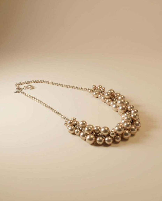 Vintage Champagne Bubble Pearl Necklace Cluster Bib Faux Pearl Statement Bridal Necklace