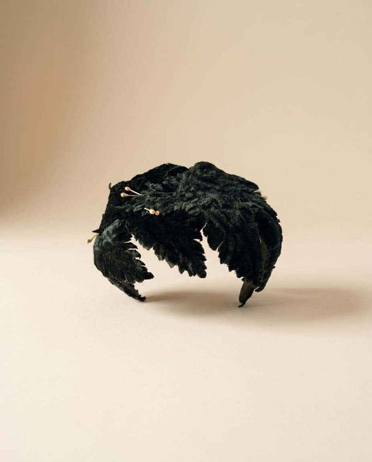 Vintage Black Velvet Leaf Halo Hat, Sculptural Velvet Crown, Cocktail Fascinator, Pearl Trim Headpiece, Gothic Bridal Headpiece, Evening Millinery