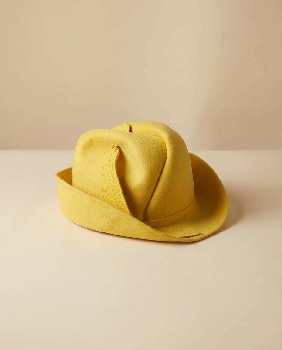 Vintage Mr. John Sophisticate Hat | Yellow Sculptural Felt Designer Hat | Avant Garde Cocktail Hat | Collectible Millinery