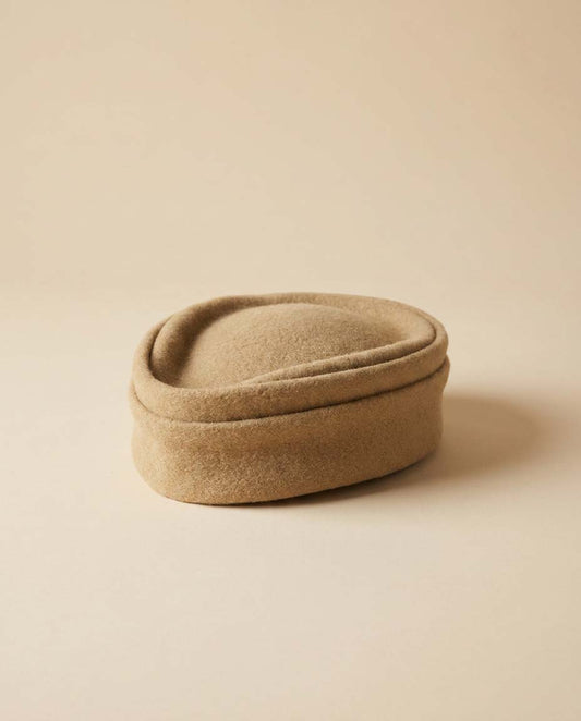 Vintage 1960s Madame Netter Half Hat, Beige Wool Cocktail Hat, Mid Century Sculptural Hat, Minimalist Millinery, Designer Vintage Hat
