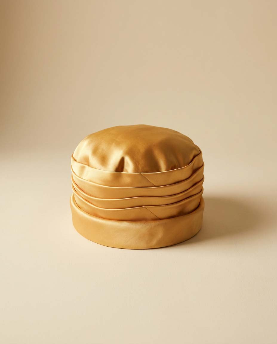 Vintage 1960s Orange Gold Satin Pillbox Hat, Draped Satin Cocktail Hat, Formal Wedding Hat, Church Hat, Mad Men Style, Classic Vintage Millinery