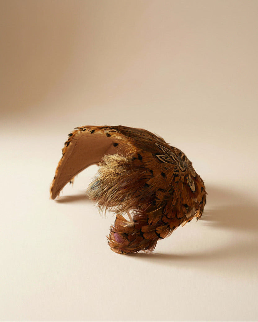 Vintage 1950s Best & Co Fifth Avenue Pheasant Feather Half Hat | Brown Feather Half Hat | Mid Century Cocktail Hat | Designer Millinery