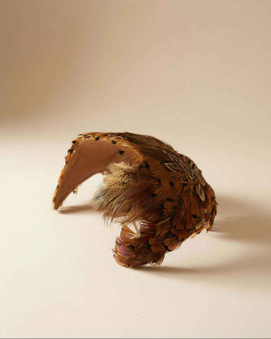 Vintage 1950s Best & Co Fifth Avenue Pheasant Feather Half Hat | Brown Feather Half Hat | Mid Century Cocktail Hat | Designer Millinery
