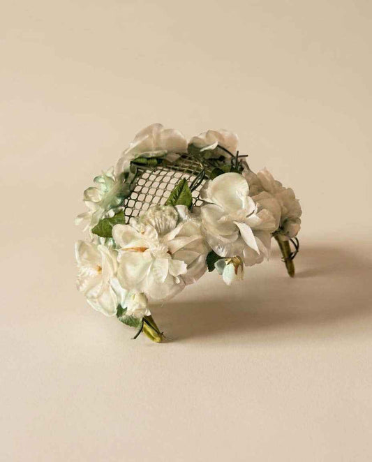 Vintage White Floral Halo Hat 1950s Bridal Flower Crown Wedding Fascinator Garden Party Headpiece