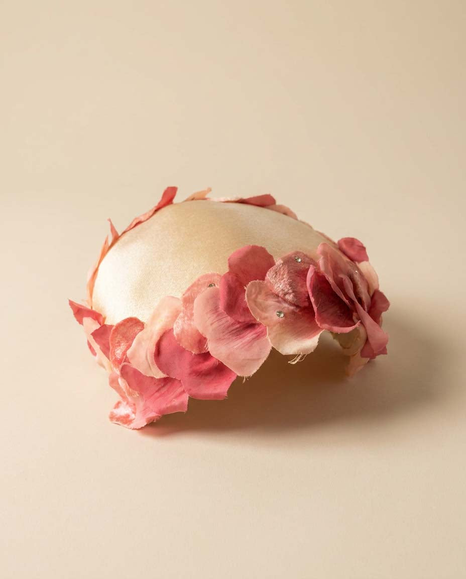 Vintage Pink Floral Half Hat | 1960s Satin Floral Cocktail Hat | Bridal Half Hat | Garden Party Millinery
