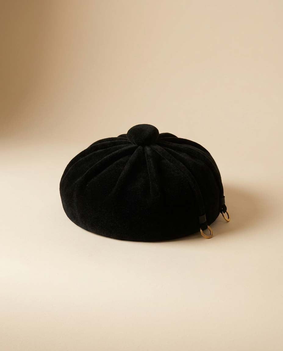 1960s Lecie Black Wool Felt Beret Vintage Designer Cocktail Hat Black Wool Felt Mid Century Millinery