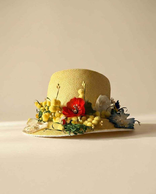 Vintage Frank Olive Boutique Straw Hat | Floral Garden Party Hat | Wide Brim Designer Sun Hat | Kentucky Derby Millinery