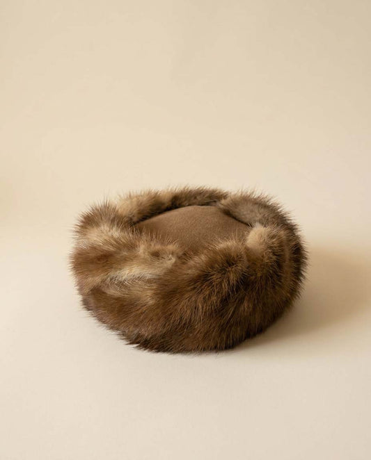 Vintage Coralie Mink Fur Pillbox Hat Brown Fur Cocktail Hat Mid Century Winter Hat Luxury Designer Millinery