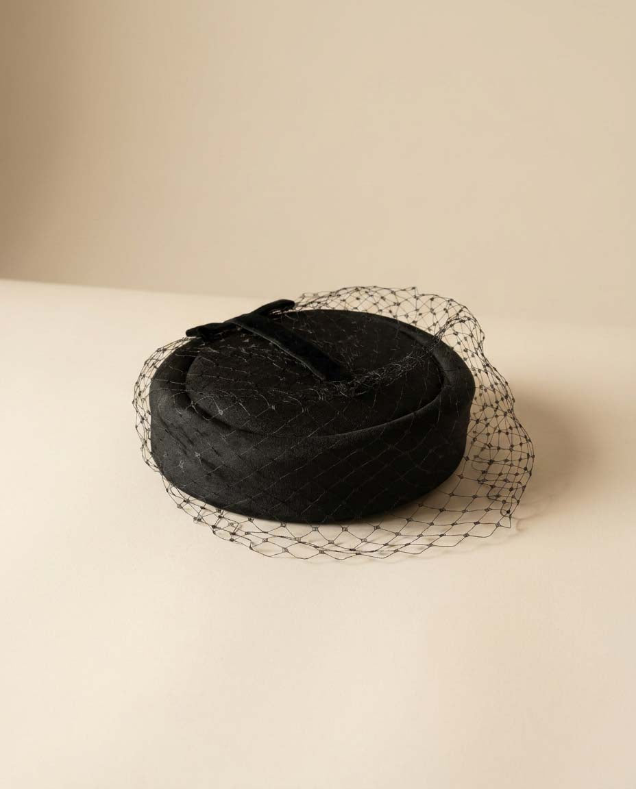 Vintage Black Veiled Pillbox Hat, Birdcage Veil Hat, Black Cocktail Hat, Funeral Hat, Classic Millinery, Formal Vintage Hat