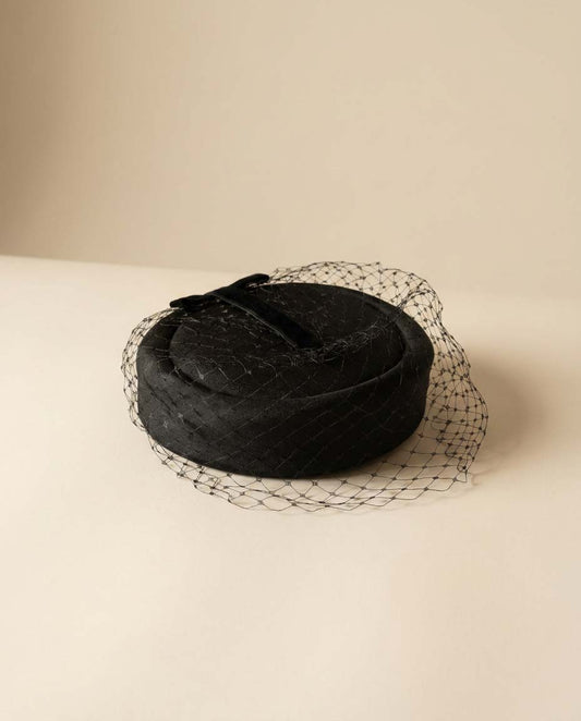 Vintage Black Veiled Pillbox Hat, Birdcage Veil Hat, Black Cocktail Hat, Funeral Hat, Classic Millinery, Formal Vintage Hat