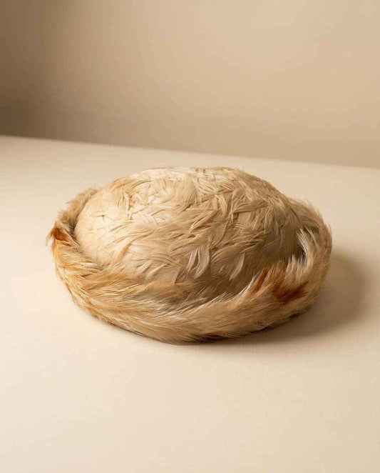 Vintage Feathered Bowler Hat Cream Feather Cocktail Hat Gene Doris Millinery Mid Century Women's Fascinator