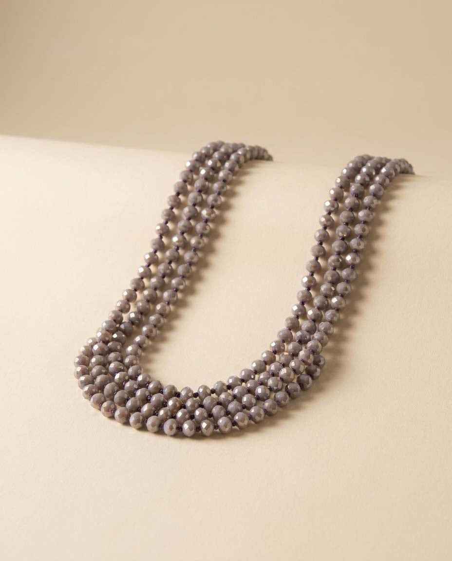Vintage Lavender Crystal Necklace, Long Faceted Glass Bead Necklace, Single Strand Crystal Necklace, Pastel Purple Jewelry, Mid Century Vintage