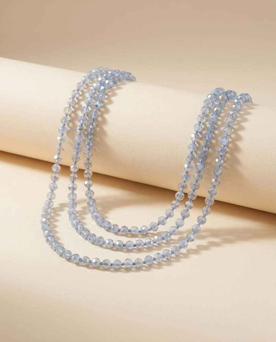 Vintage Long Blue Crystal Necklace, Aurora Borealis Glass Bead Necklace, Long Faceted Crystal Strand, Bridal Jewelry, Mid Century Necklace