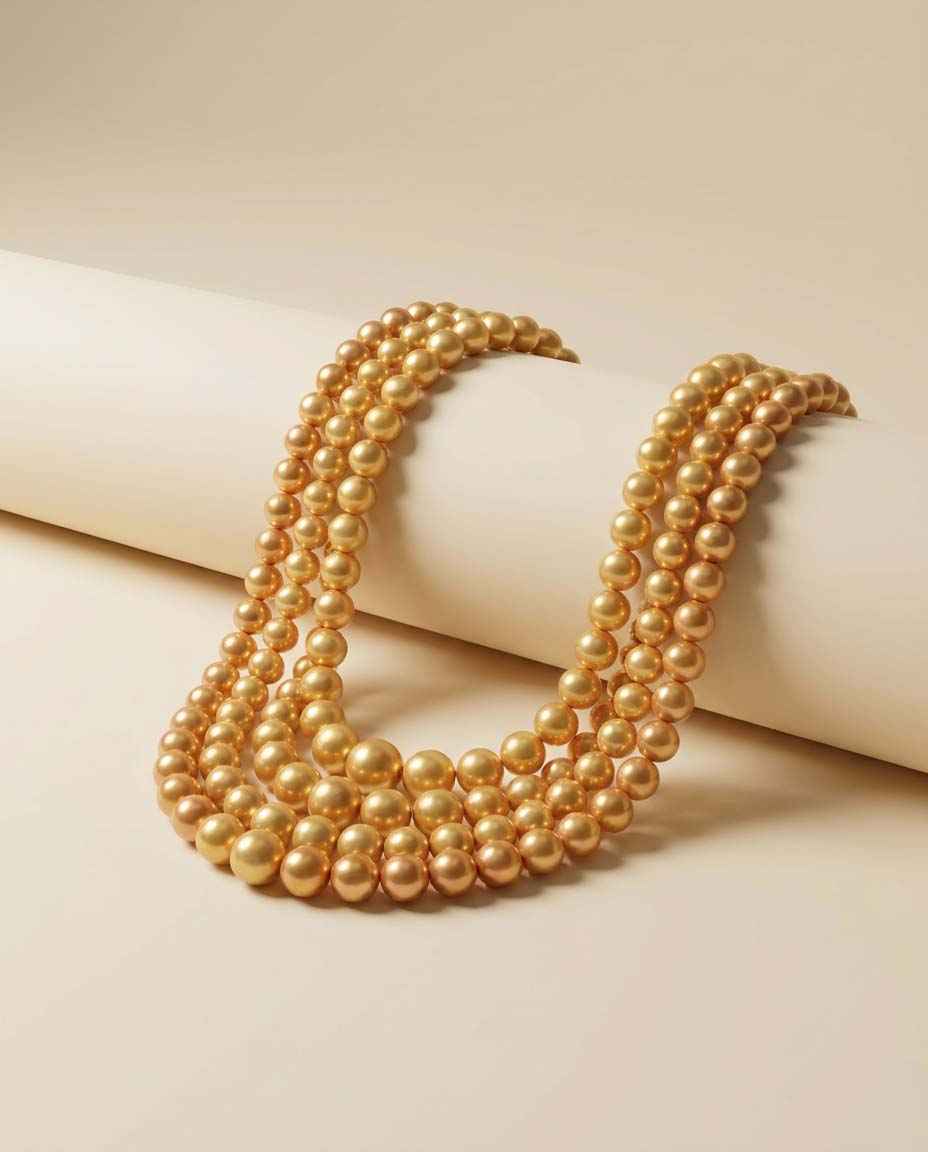 Vintage Four Strand Faux Pearl Necklace | Champagne Gold Pearl Statement Necklace | Mid Century Layered Necklace | Bridal Jewelry | Wedding Necklace