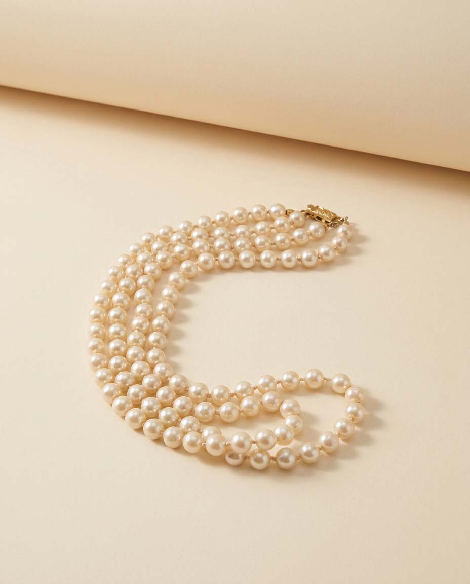 Vintage Double Strand Faux Pearl Necklace | Hand Knotted Ivory Pearl Necklace | Mid Century Costume Jewelry | Classic Bridal Necklace | Timeless Vintage Jewelry
