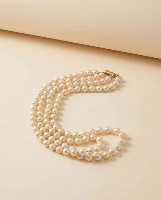 Vintage Double Strand Faux Pearl Necklace | Hand Knotted Ivory Pearl Necklace | Mid Century Costume Jewelry | Classic Bridal Necklace | Timeless Vintage Jewelry