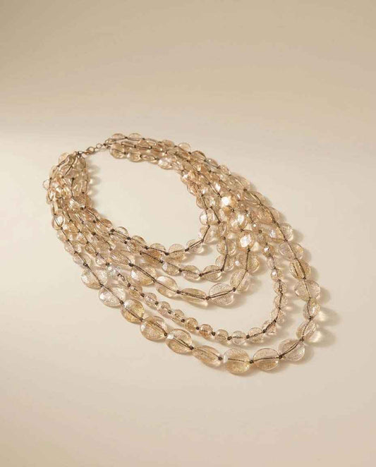 Vintage Multi Strand Lucite Bead Necklace | Gold Glitter Lucite Statement Necklace | 1980s Layered Necklace | Clear Champagne Acrylic Jewelry | Vintage Runway Style