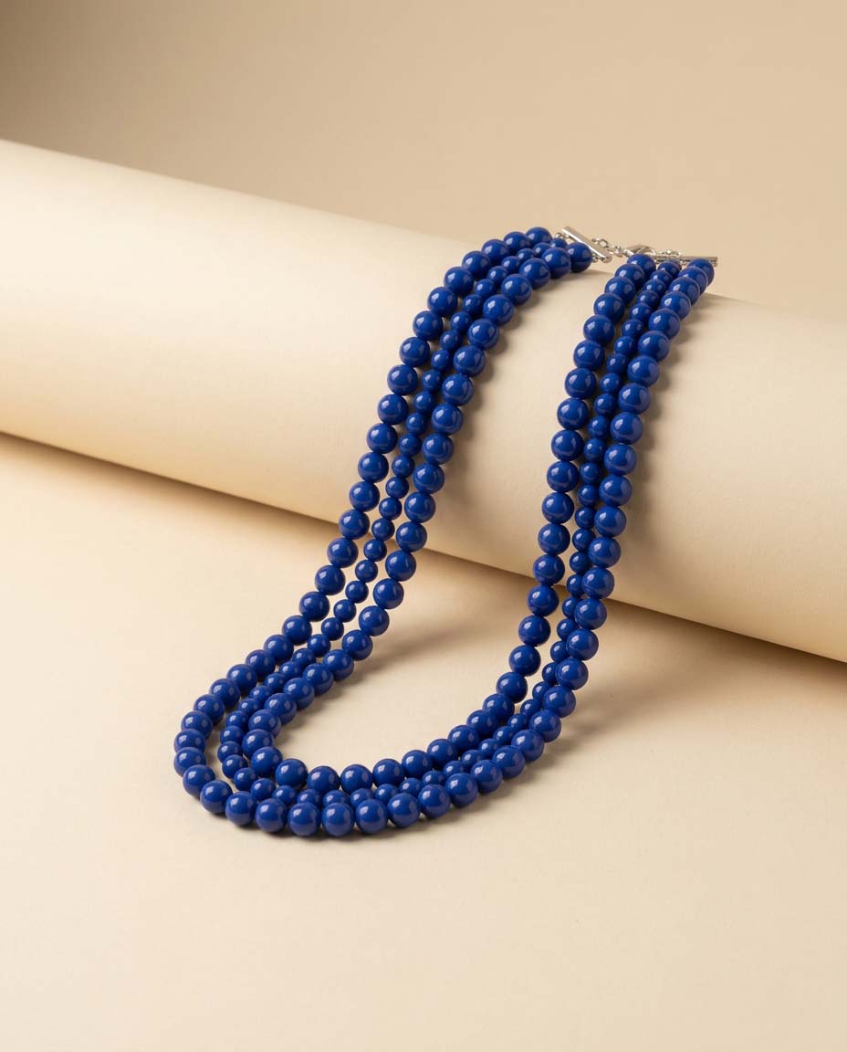 Vintage Cobalt Blue Four Strand Beaded Necklace | Layered Blue Lucite Statement Necklace | Retro Costume Jewelry | 1980s Necklace