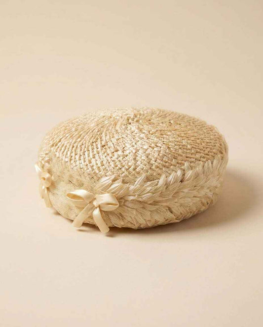 1950s Eolette Exclusives Ivory Raffia Cocktail Hat, Juliet Cap Style, New York Paris Designer Hat, Vintage Bridal Hat, Mid Century Millinery