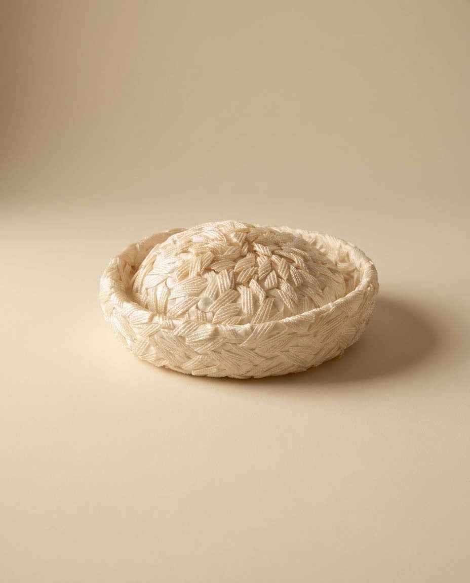 Vintage 1960s Ivory Juliet Cap Bridal Hat, Woven Braid Cocktail Hat, Mid Century Wedding Hat, Retro Bridal Millinery, Ivory Wedding Headpiece