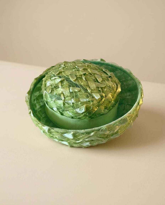 Vintage Green Breton Cocktail Hat, 1950s Spring Green Hat, Union Made Favorite Millinery, Woven Cellophane Hat, Mid Century Women's Hat