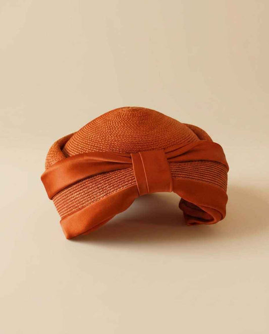 Vintage Maison Blanche Breton Cocktail Hat, 1960s Persimmon Red Straw Hat, Satin Bow Dress Hat, Mid Century Women's Church Hat