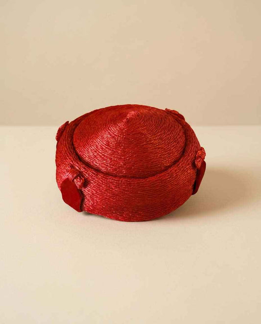 Vintage Christie Original Red Straw Pillbox Hat, 1960s Red Cocktail Hat, Sculptural Mid Century Millinery, Designer Women's Hat