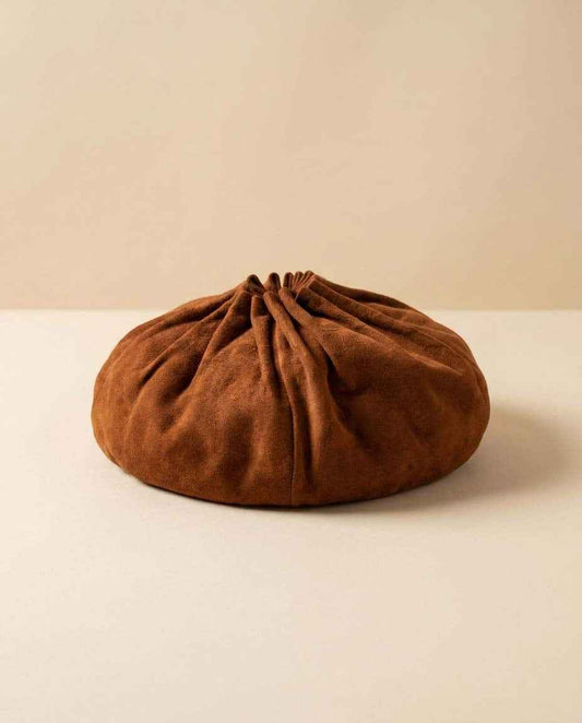Vintage Best & Co. Rust Brown Ultrasuede Beret Hat, Designer Slouchy Tam Hat, Soft Sculptural Women's Hat, Fall Winter Vintage Fashion