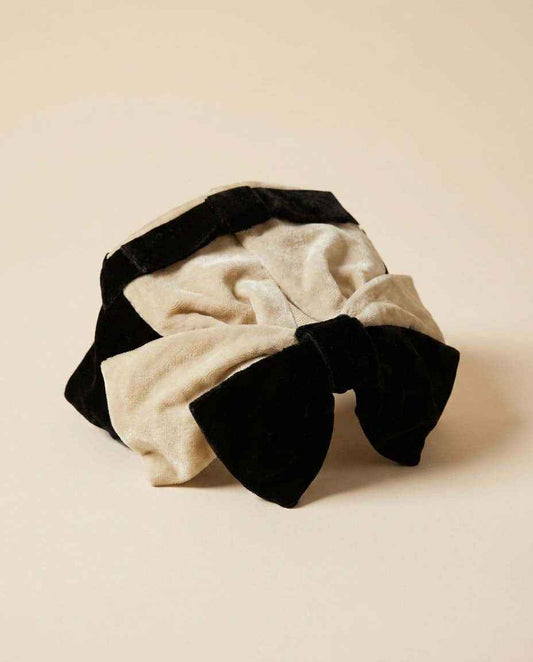 Vintage Brewster New York Black & Ivory Velvet Cocktail Hat | 1950s Bow Hat | Mid Century Designer Millinery | Women's Formal Hat