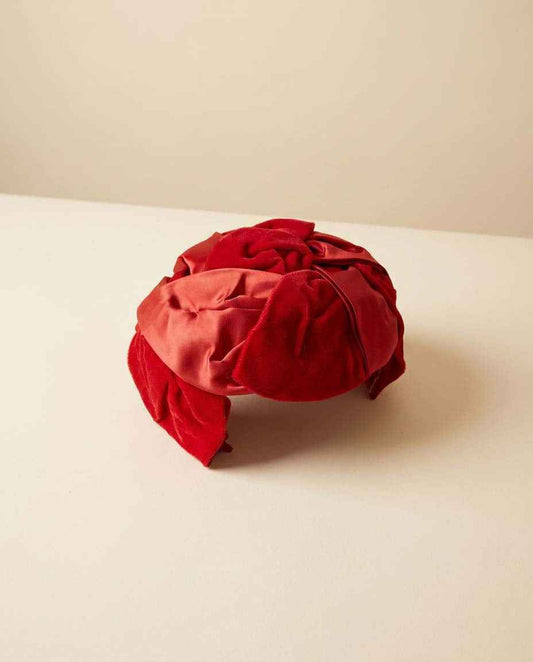 Vintage Red Velvet Satin Cocktail Hat | 1950s Draped Evening Hat | Ruby Red Statement Hat | Mid Century Millinery