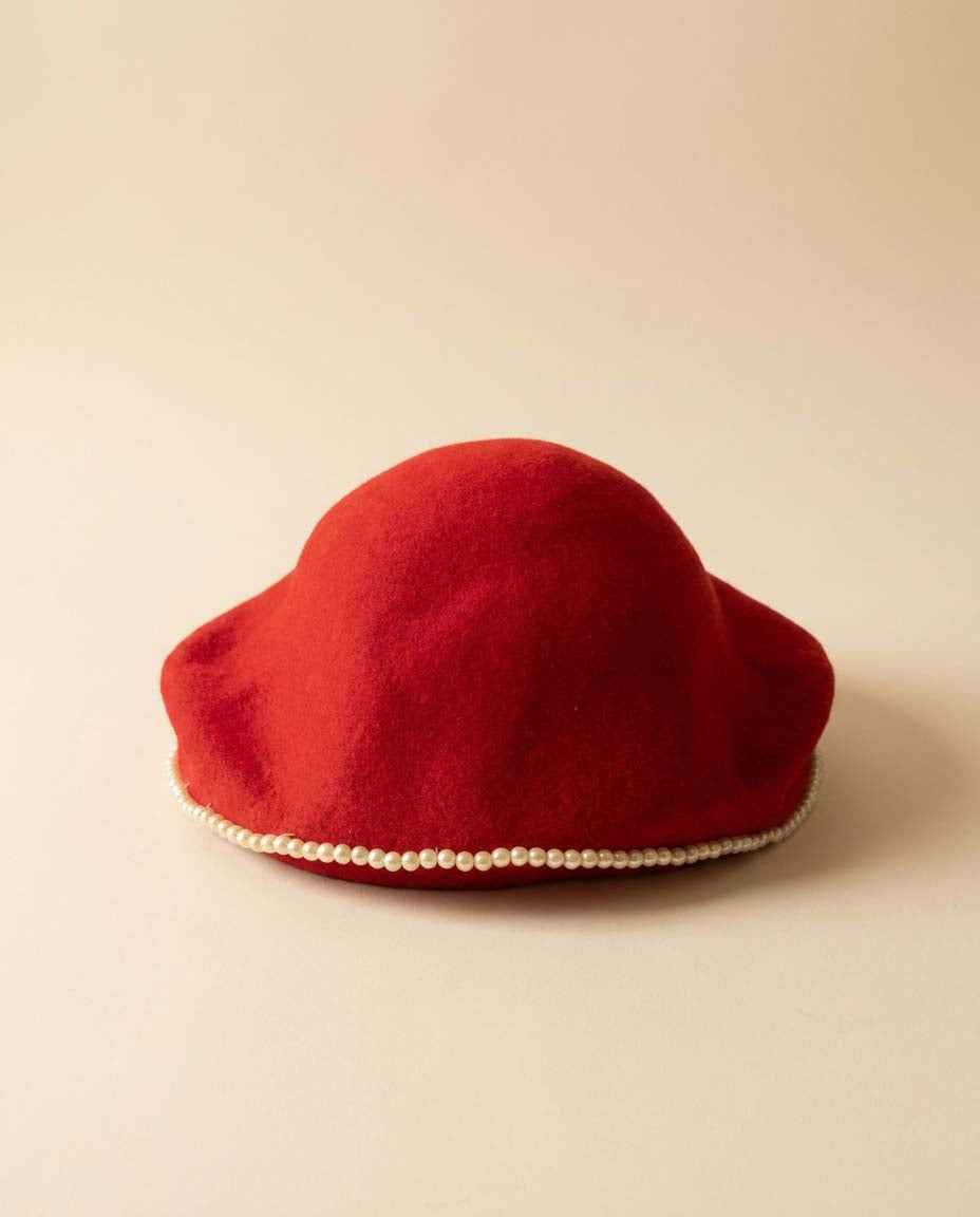 Vintage Red Wool Felt Pillbox Hat | 1960s Pearl Trim Cocktail Hat | Mid Century Red Hat | Classic Millinery