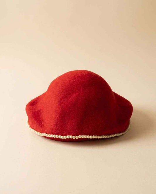 Vintage Red Wool Felt Pillbox Hat | 1960s Pearl Trim Cocktail Hat | Mid Century Red Hat | Classic Millinery