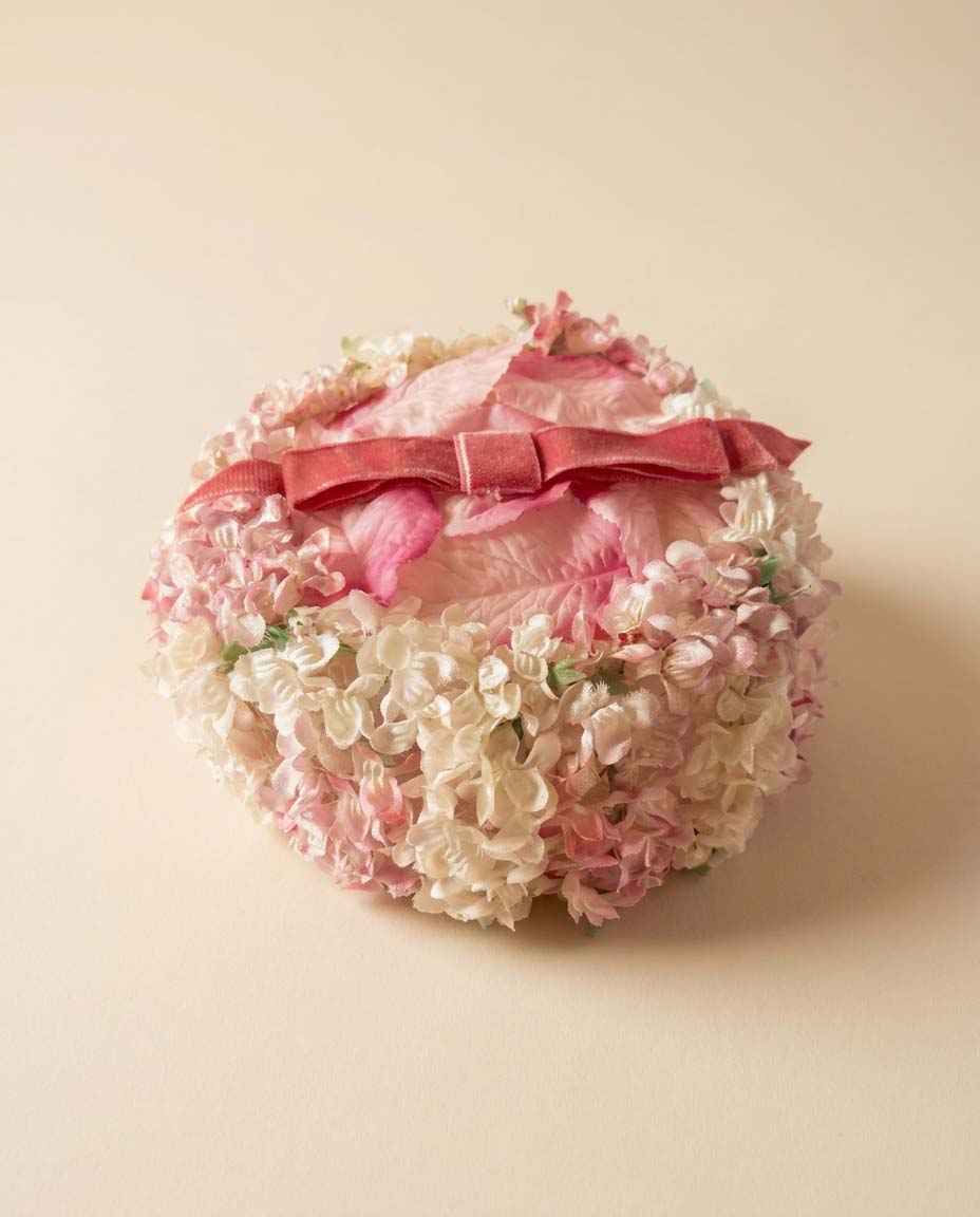 Vintage Pink Floral Half Hat Pink Ivory Flower Hat 1950s Tilt Hat Bridal Garden Party Hat Spring Easter Millinery